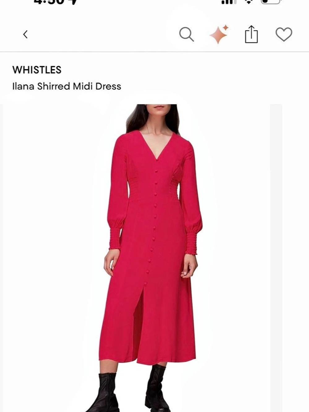 Whistles Ilana Shirred Midi Dress Pink Size 6 UK / 2 US